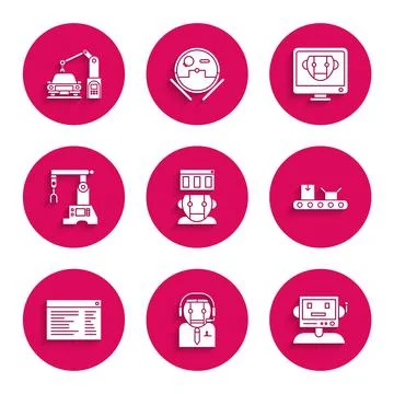 Set Robot, Worker robot, Conveyor belt with cardboard box, Software, web Stockillustratie