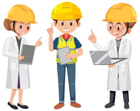 Set of robotic engineer on white background Stock Illustration