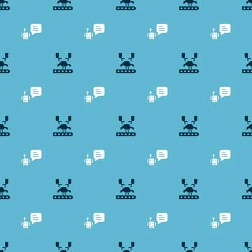 Set Robotic robot arm on factory and Bot on seamless pattern. Vector 스톡 일러스트