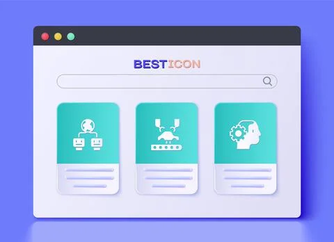 Set Robotic robot arm on factory, Artificial intelligence and Humanoid icon Stock Illustration