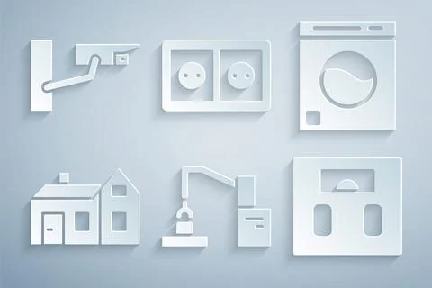 Set Robotic robot arm hand factory, Washer, House, Bathroom scales, Electrical Ilustración de archivo