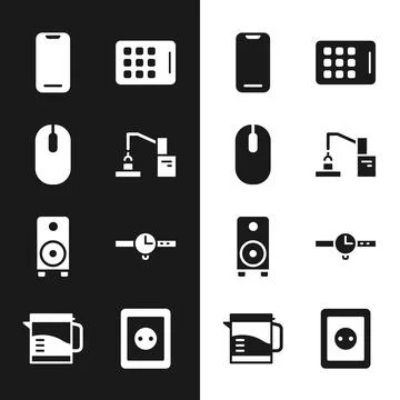 Set Robotic robot arm hand factory, Computer mouse, Smartphone, Graphic tablet Stock Illustration