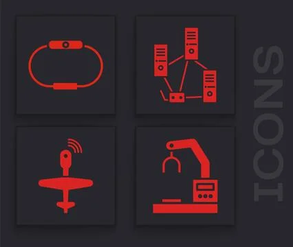 Set Robotic robot arm hand factory, Smartwatch, Computer network and UAV Dr.. 스톡 일러스트