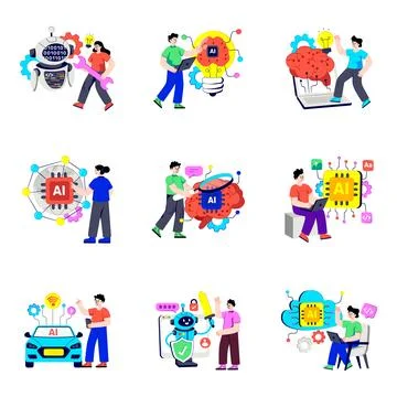 Set of Robotic Technology Flat Illustrations Stock Illustration
