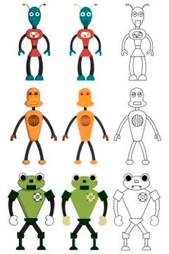 Set of robots in different style. Isolated stock vector illustration Stock Illustration
