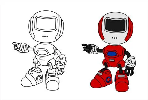 A set of robots pointing to the side, pointing to something. Stock Illustration