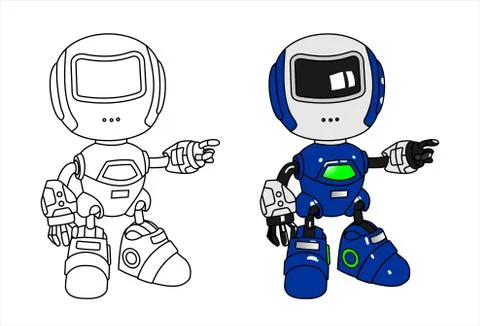 A set of robots pointing to the side, pointing to something. Stock Illustration