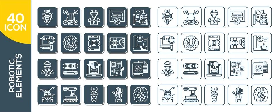 Set of robots Related Vector Line Icons. Includes such Icons as robotics, mac 스톡 일러스트