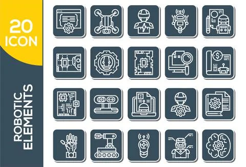 Set of robots Related Vector Line Icons. Includes such Icons as robotics, mac Illustrazione stock