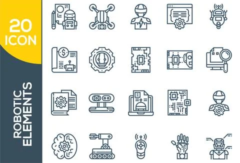 Set of robots Related Vector Line Icons. Includes such Icons as robotics, mac 스톡 일러스트