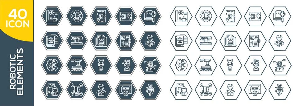 Set of robots Related Vector Line Icons. Includes such Icons as robotics, mac 스톡 일러스트