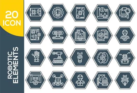Set of robots Related Vector Line Icons. Includes such Icons as robotics, mac Illustrazione stock