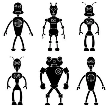 Set of robots in simple style. Isolated illustration Stock Illustration