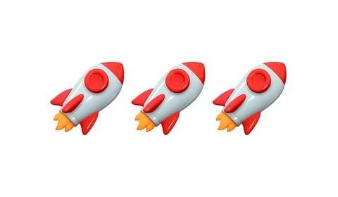 Set Rocket 3d icon. Realistic set of creative conceptual symbols of space roc Stock Illustration