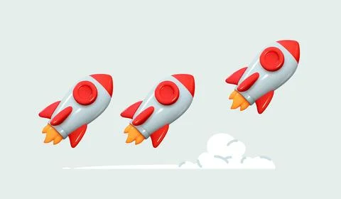 Set Rocket 3d icon. Realistic set of creative conceptual symbols of space r.. Stock Illustration