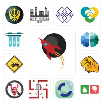 Set of rocket, good bad, sector, jain, no bullshit, tiger, towing, free brain Free Stock Illustration