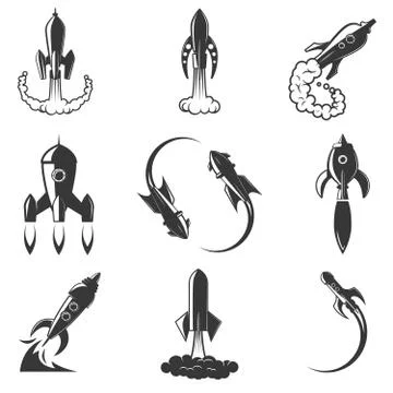 Set of the rocket launch icons. Design elements for logo, label, 스톡 일러스트