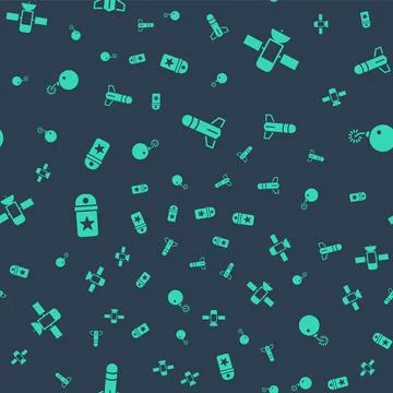 Set Rocket, Satellite, Chevron and Bomb ready to explode on seamless pattern Illustrazione stock