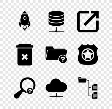 Set Rocket ship with fire, Server, Data, Web Hosting, Open new window, Unkn.. Stock Illustration