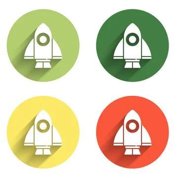 Set Rocket ship icon isolated with long shadow background. Space travel. Co.. Stock Illustration