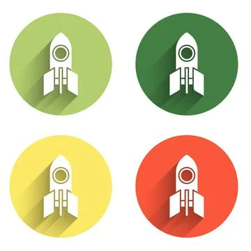 Set Rocket ship icon isolated with long shadow background. Space travel. Co.. Stock Illustration