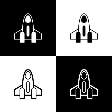Set Rocket ship icon isolated on black and white background. Space travel. .. Stock Illustration