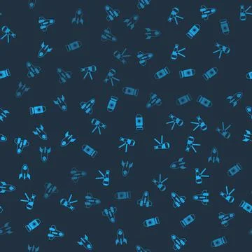 Set Rocket ship, Telescope,  and  on seamless pattern. Vector Stock Illustration