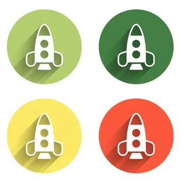 Set Rocket ship toy icon isolated with long shadow background. Space travel.. Stock Illustration