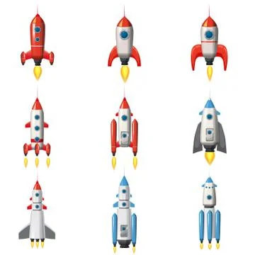 Set Rocket space ship, isolated vector illustration. Simple retro spaceship icon Stock Illustration