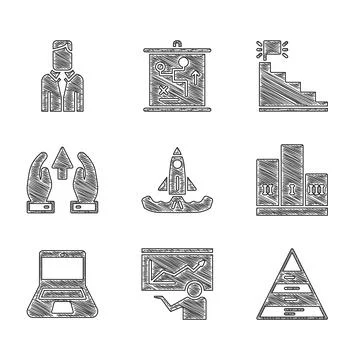 Set Rocket, Training, presentation, Pyramid chart infographics, Award over .. Ilustração Stock