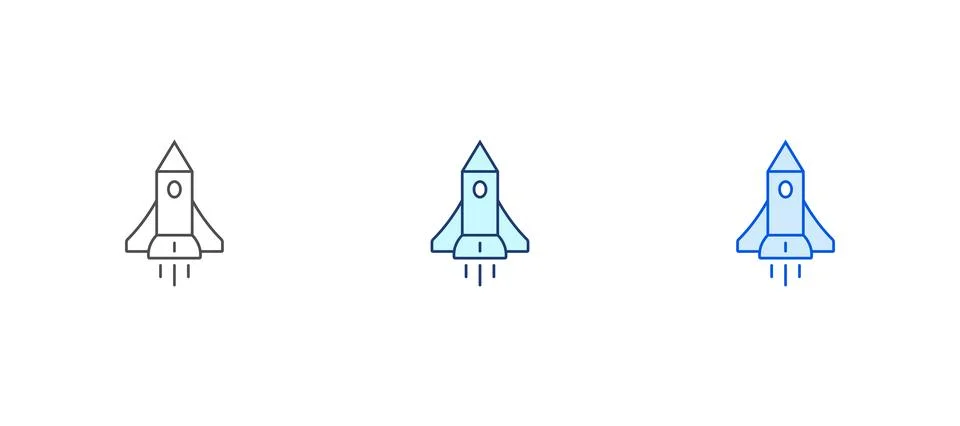 Set of rocket vector icons. Launch spaceship or spacecraft. Rocket fast fly.. Stockillustratie