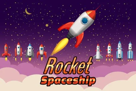Set Rockets collection. Start up launch. Assets spacecraft for for mobile game Stock Illustration