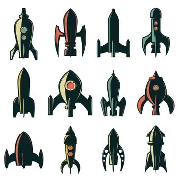 Set of the rockets icons. Design element for logo, label, emblem Stock Illustration