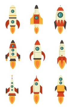 Set of rockets on a white isolated background. Vector illustration eps 10 Stock Illustration
