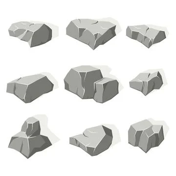 Set of rocks in isometry. Granite rocks, gray blocks. Vector graphics. Ilustração Stock