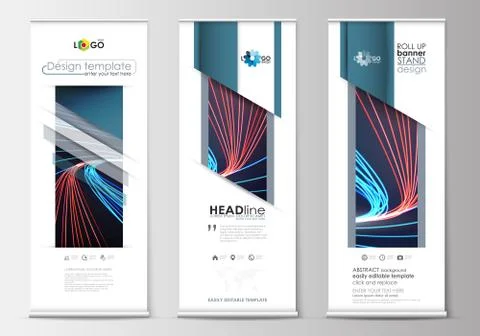 Set of roll up banner stands, flat templates, geometric style, modern business Stock Illustration