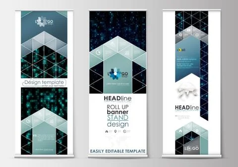 Set of roll up banner stands, flat design templates, geometric style, corporate イラスト素材