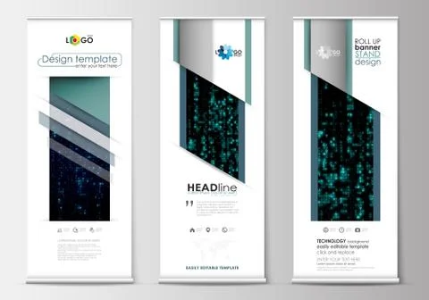 Set of roll up banner stands, flat design templates, geometric style, corporate Stock Illustration