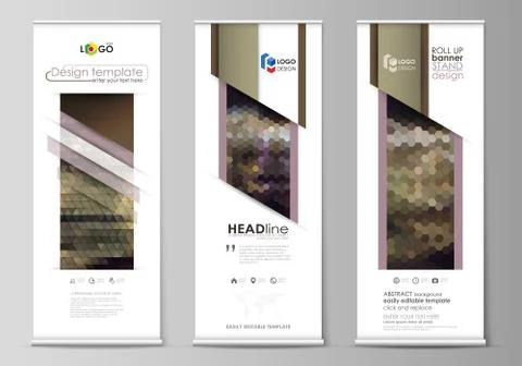 Set of roll up banner stands, flat design templates, corporate vertical vector Stock Illustration