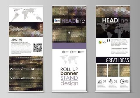 Set of roll up banner stands, flat design templates, corporate vertical vector Stock Illustration