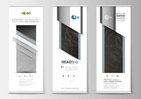 Set of roll up banner stands, flat design templates, business concept, corporate Stock Illustration