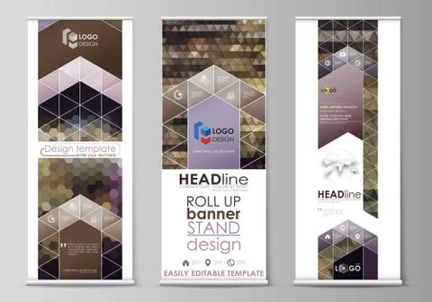 Set of roll up banner stands, flat design templates, corporate vertical vector Stock Illustration