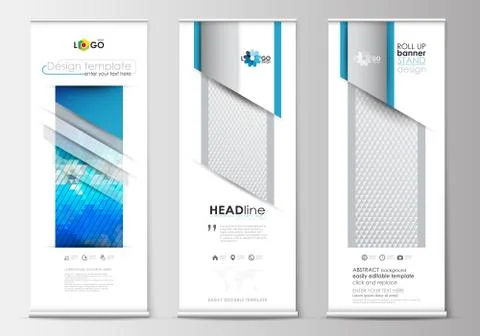 Set of roll up banner stands, flat design templates, geometric style, business Stock Illustration