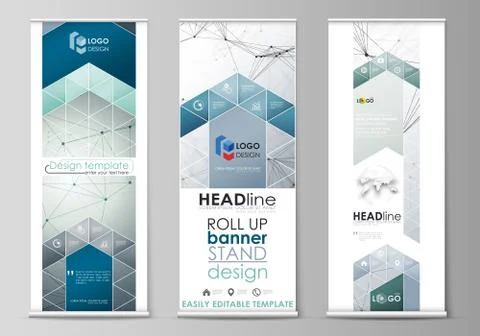 Set of roll up banner stands, templates, geometric design, corporate vertical Stockillustratie