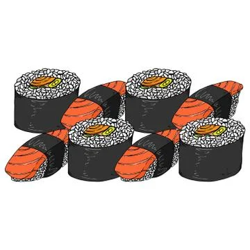 Set roll sushi icon. Vector illustration japanese food sushi roll. Hand drawn Stock Illustration