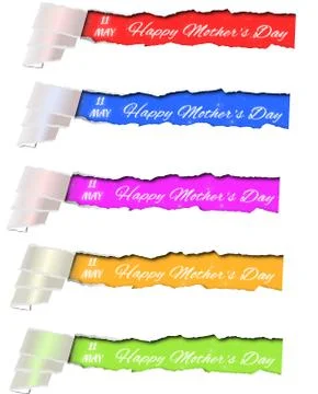 Set rolled up and torn paper with caption, inscription happy mother's day Stock Illustration
