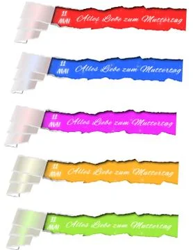 Set rolled up and torn paper with caption, inscription happy mother's day Stock Illustration