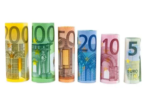 Set of rolled euro banknotes Stock Photos