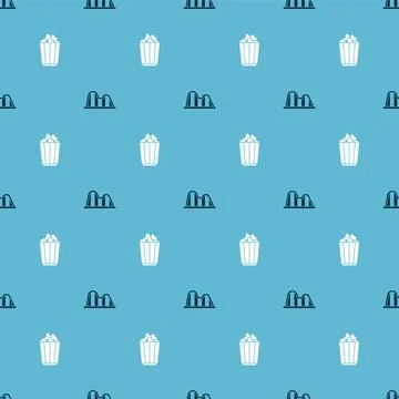 Set Roller coaster and Popcorn in box on seamless pattern. Vector Illustrazione stock