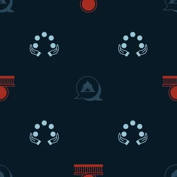 Set Roller coaster, Circus tent and Juggling ball on seamless pattern. Vector 스톡 일러스트